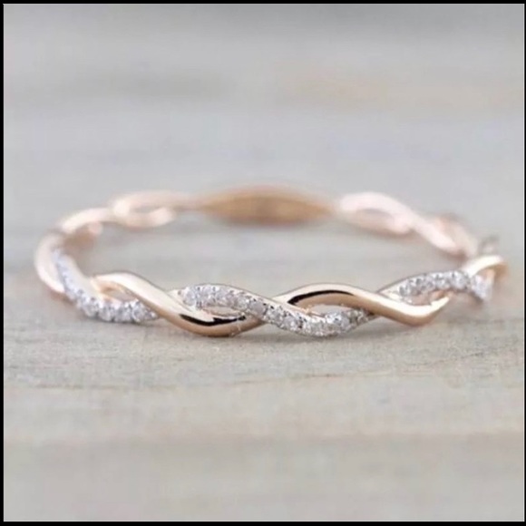 Sterling Silver Twisted Stacking Ring w/ Diamonds - Picture 6 of 9